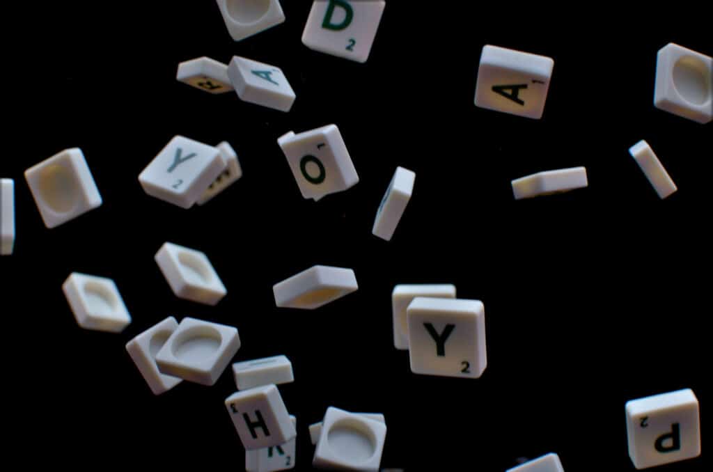 Acronym generators photo of Scrabble letters falling