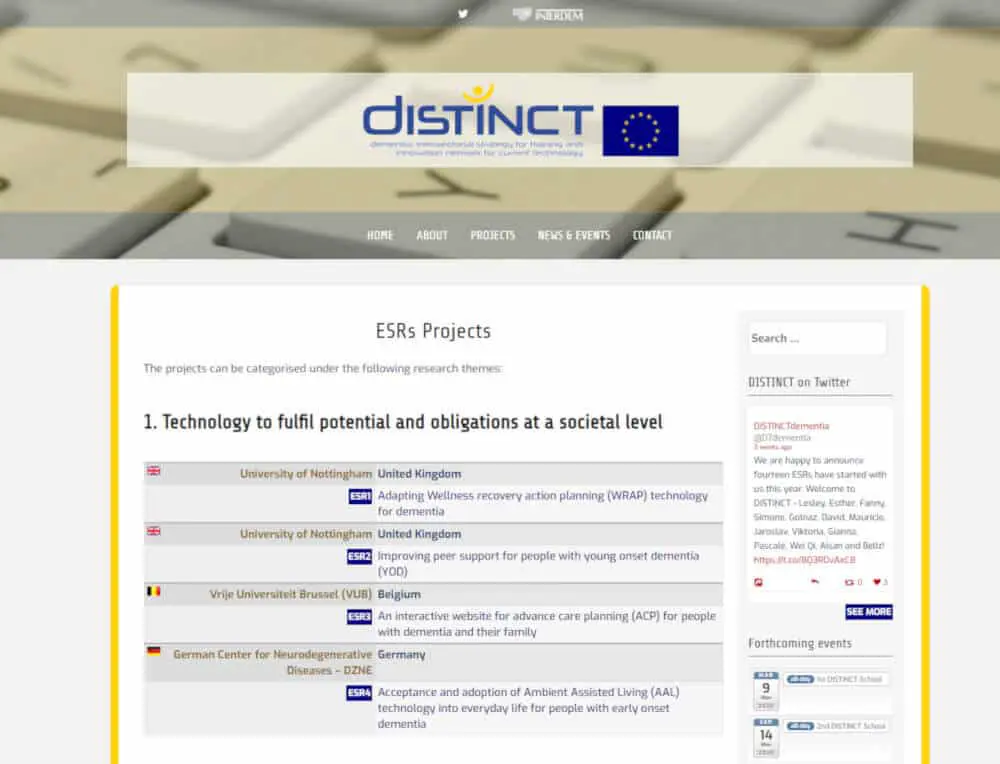 Dementia DISTINCT website screenshot