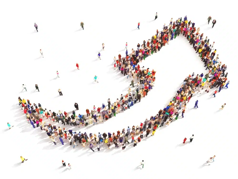 Paid ads image - group of people standing in the shape of an arrow pointing up