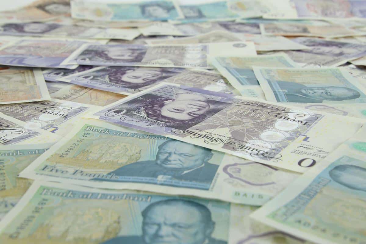 GBP bank notes spread out to fill the frame